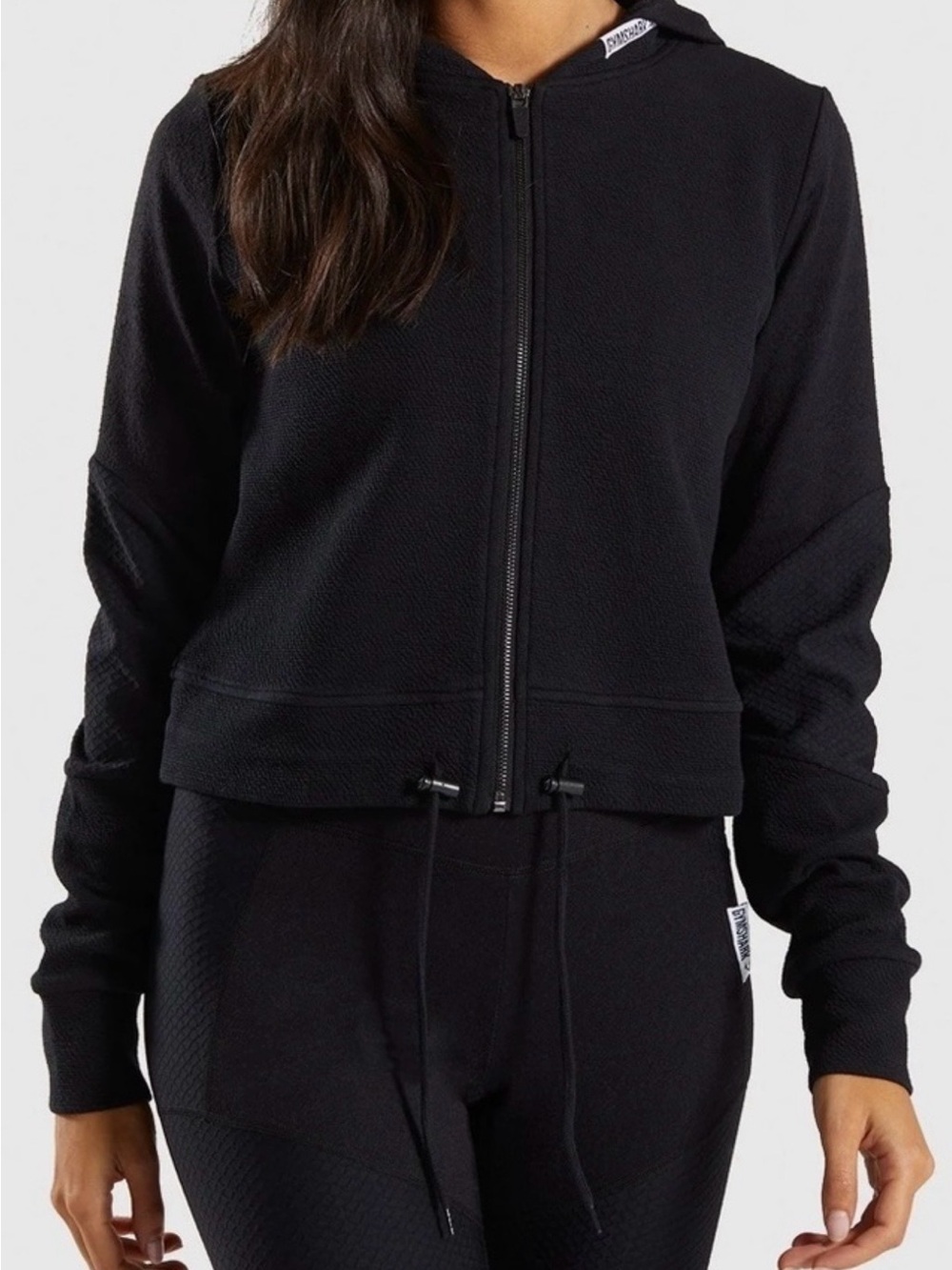 Gymshark true texture hooded bomber jacket size small black